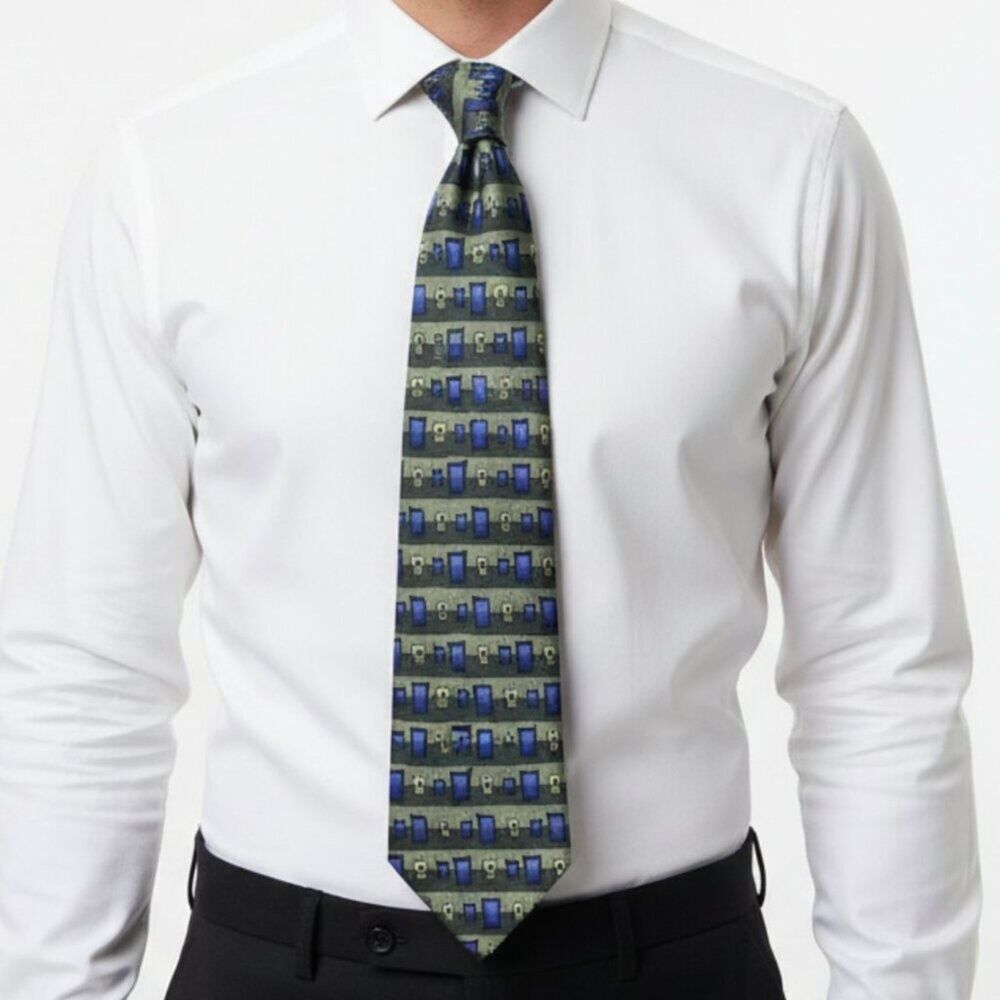 Grateful Dead Doorways And Splices Fifth Set Gray & Blue Print Silk Tie - Picture 6 of 6